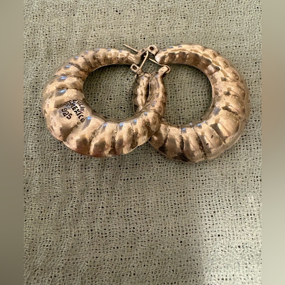 Sterling Silver Textured Hoop Earrings